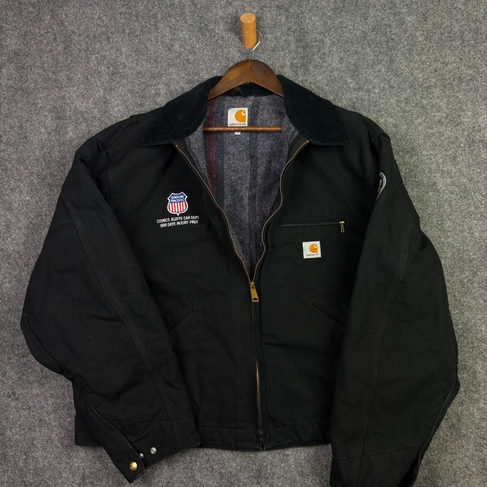 Carhartt J001 Detroit Jacket Mens 2XL Black Union Pacific Railroad Work Coat USA